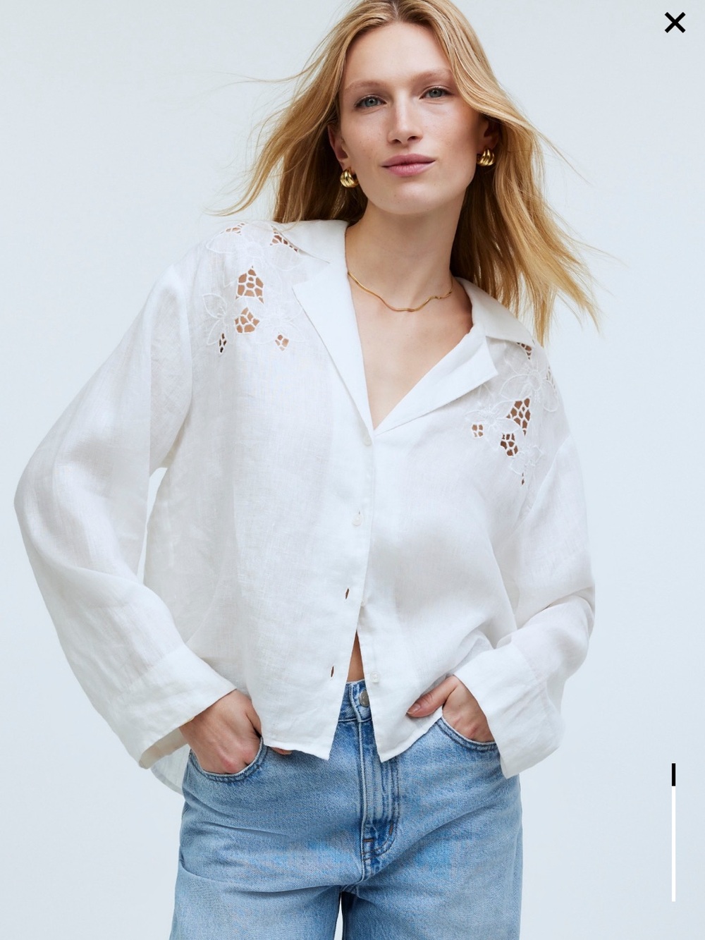 Madewell White Linen Eyelet Collared Button-Down Shirt